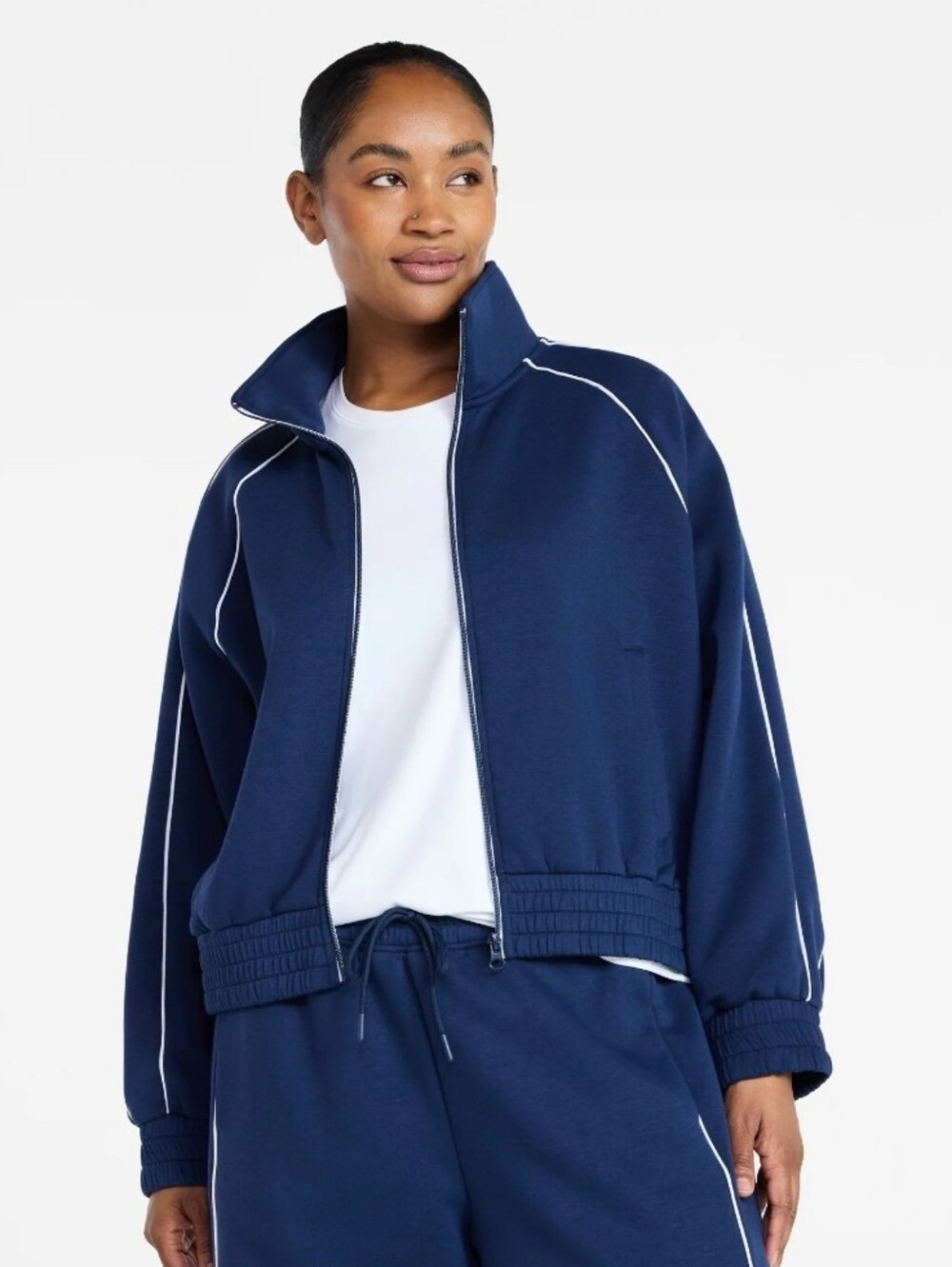 Avia Blue Cove Double Knit Jacket with White Trim - Picture 12 of 15